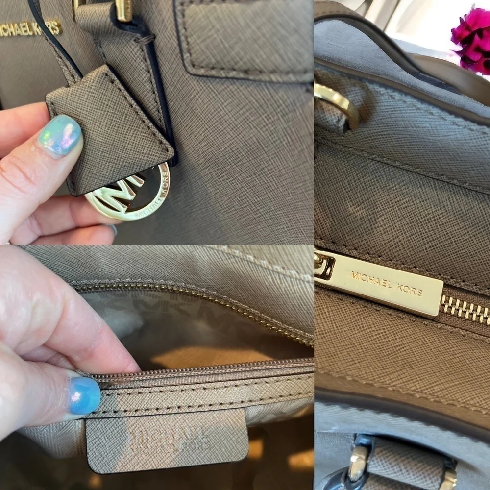 Michael Kors Dillon Satchel Tote Crossbody Bag Saffiano Leather Gray